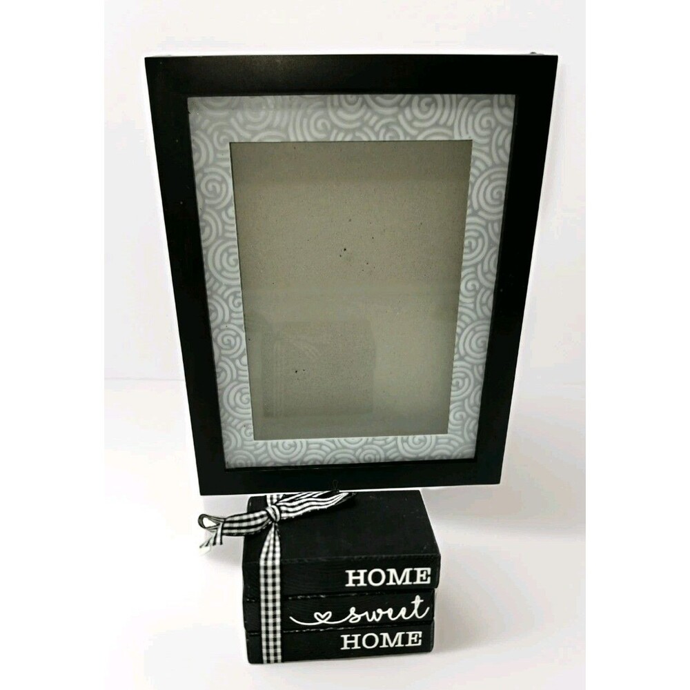 Sixtrees Black Circles Shadowbox Frame & Home Sweet Home Wooden Book Stack...